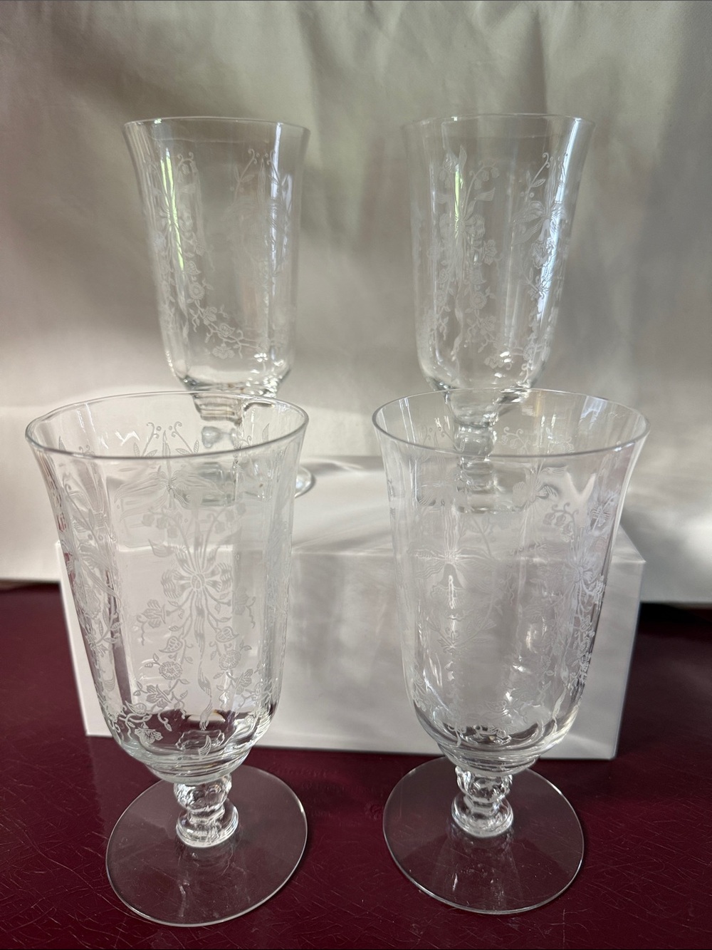 Vintage Heisey Crystal Orchid Iced Tea Glasses Set of 4 Footed